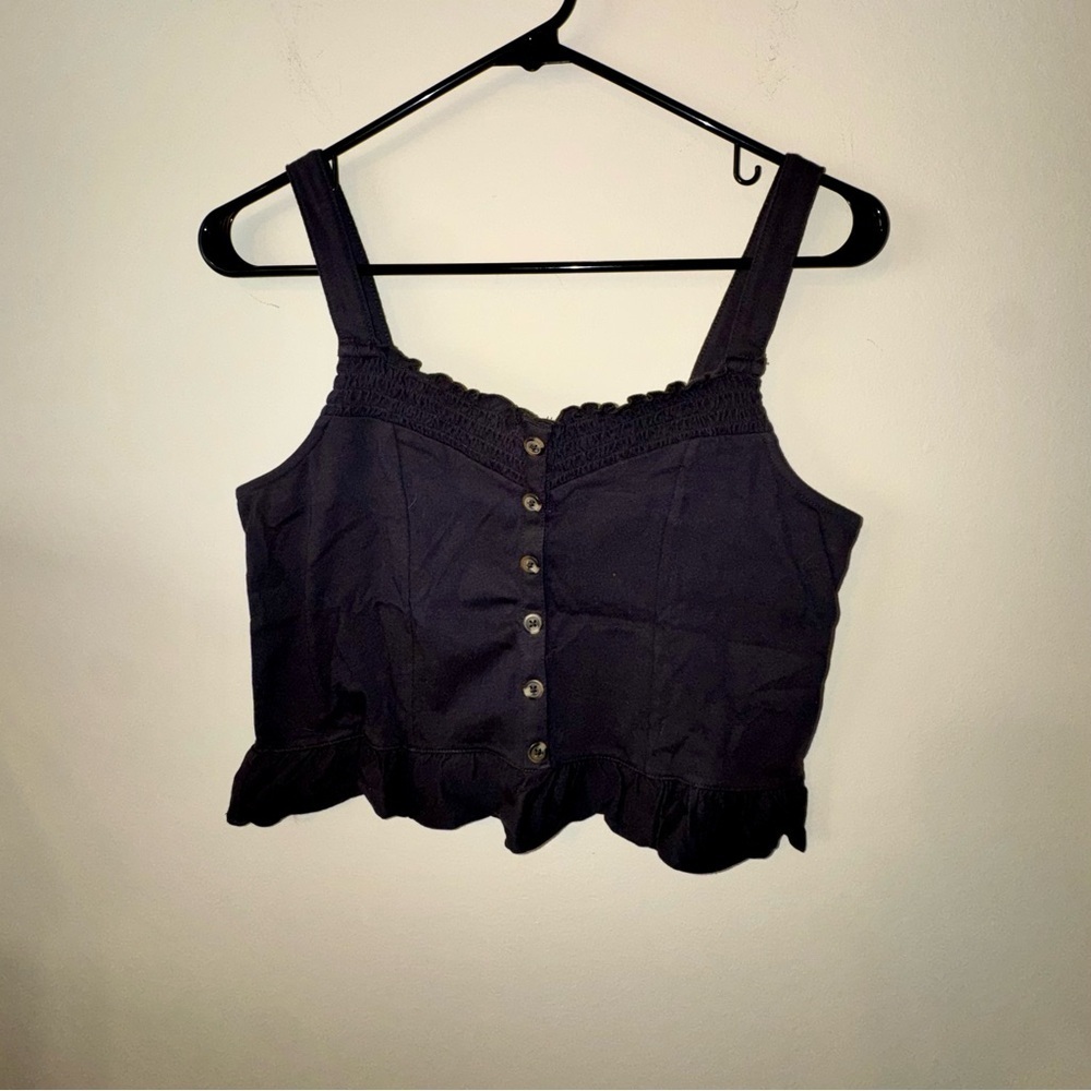 NWT American Eagle Outfitters Dark Gray Button-Up Crop Top